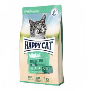 Happy Cat Minkas Perfect Mix cat food bag with chicken and fish kibble
