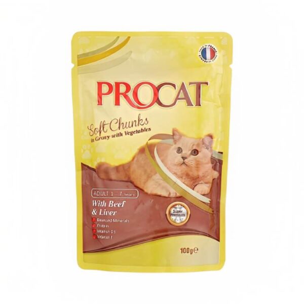 Procat Soft Chunks Cat Food with Beef & Liver 100g - High-Quality Nutrition for Cats