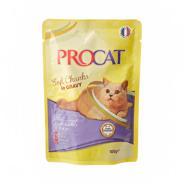 Procat Soft Chunks Cat Food Pouch Turkey and Liver 100g - High-Quality Cat Nutrition